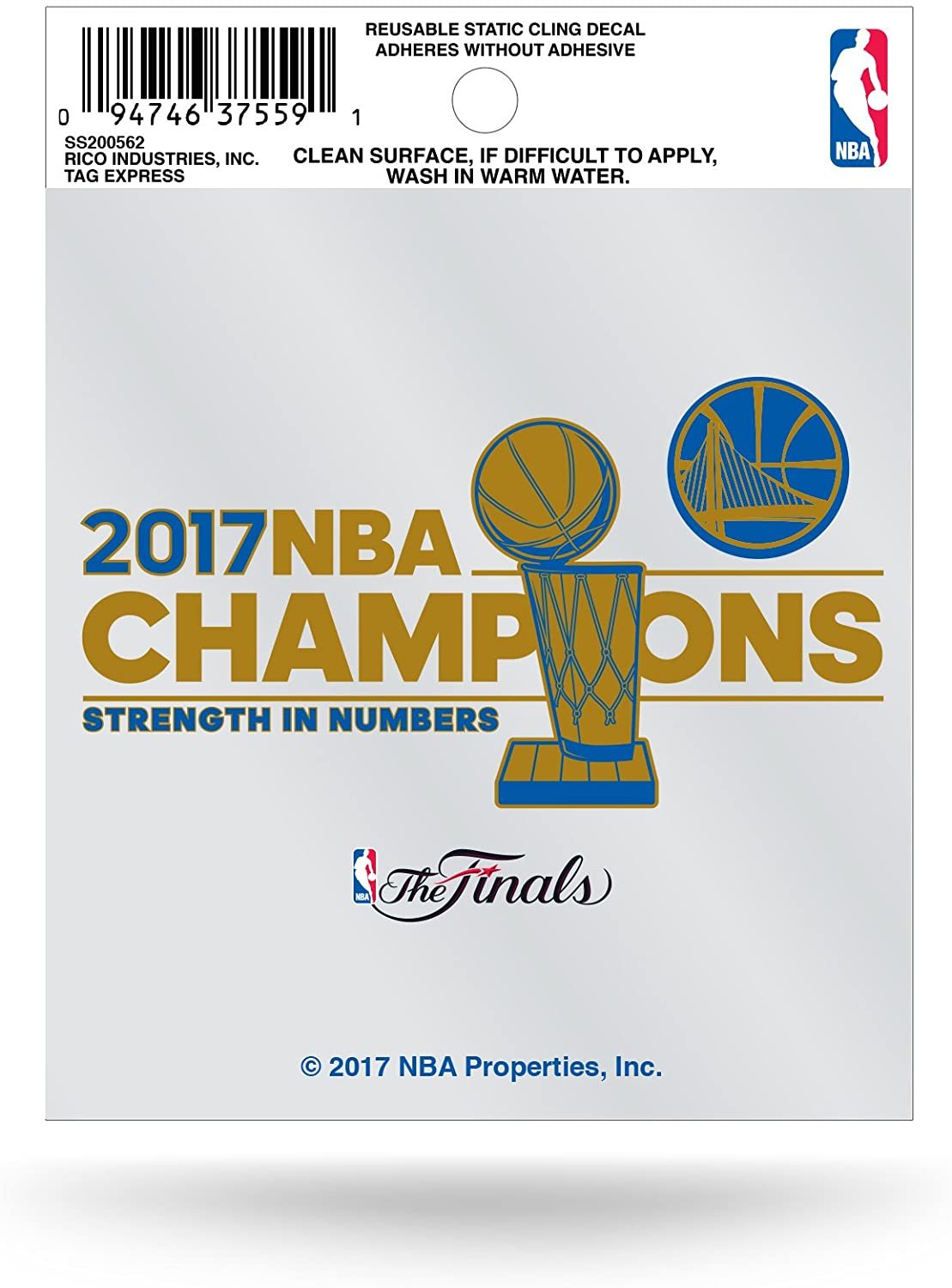 Golden State Warriors 2017 Champions 3 Inch Flat Static Cling Decal 1