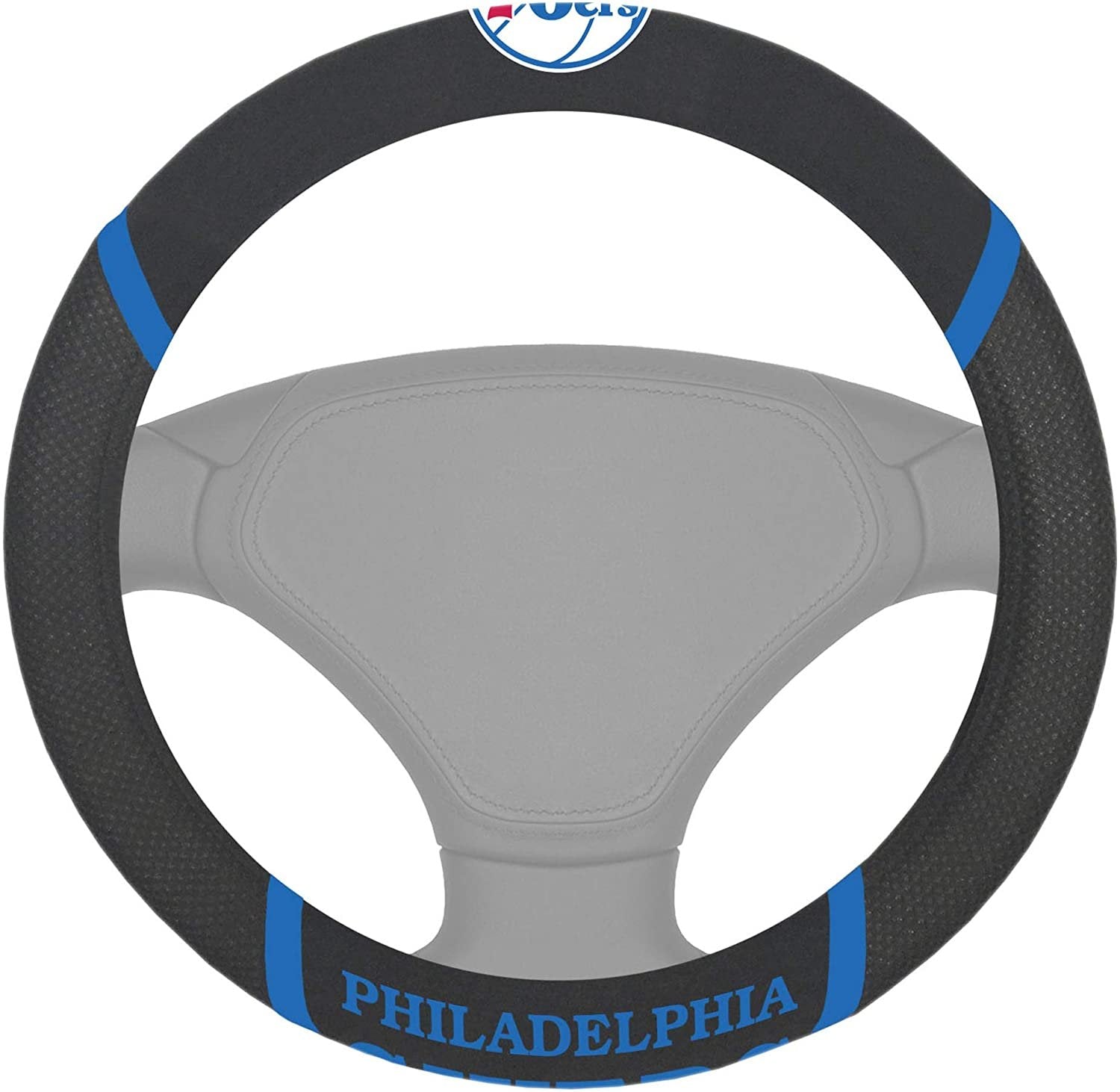 Philadelphia 76ers Premium 15 Inch Black Emroidered Steering Wheel Cover 1