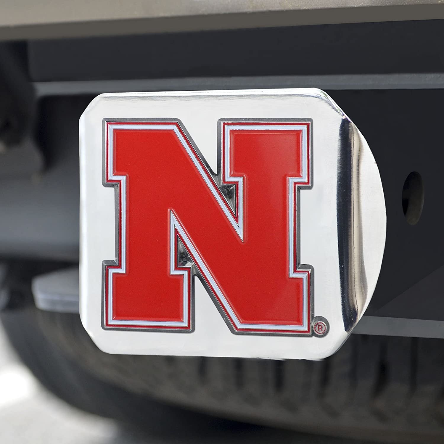 Nebraska Cornhuskers Hitch Cover Solid Metal with Raised Color Metal Emblem 2" Square Type III University of