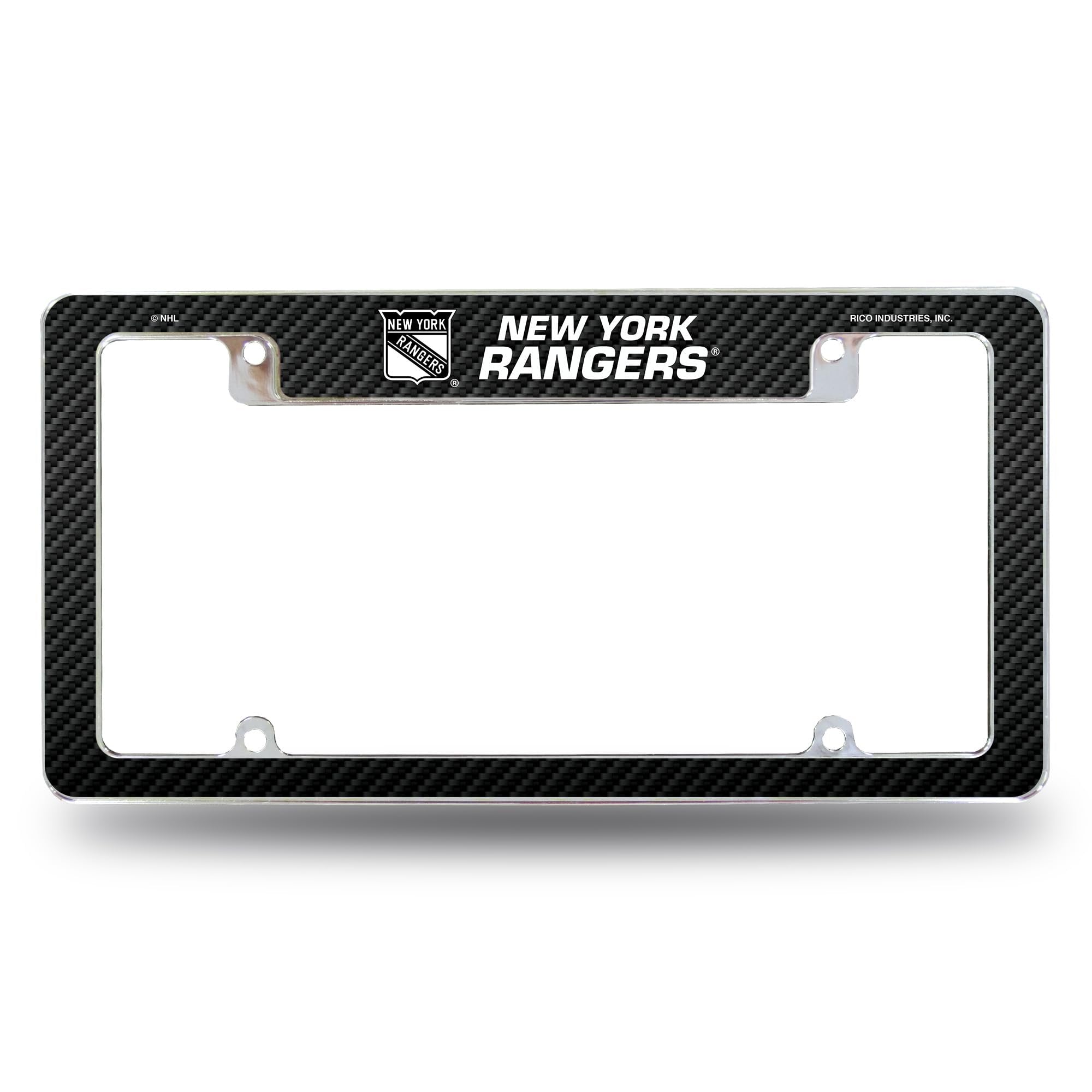 New York Rangers Metal License Plate Frame Chrome Tag Cover, Carbon Fiber Design, 6x12 Inch