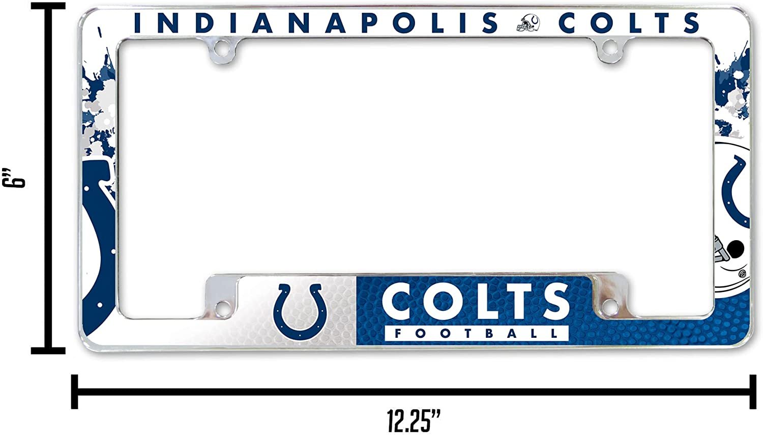 Indianapolis Colts Metal License Plate Frame 12x6 All Over Design EZ VIEW 4
