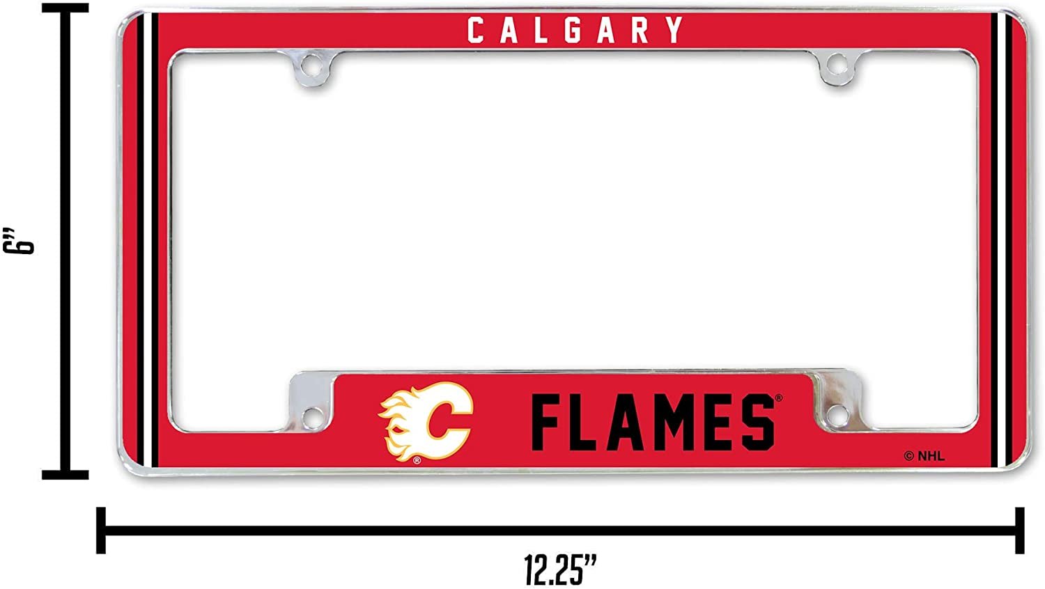 Calgary Flames Metal License Plate Frame Chrome Tag Cover Alternate Design 6x12 Inch 5