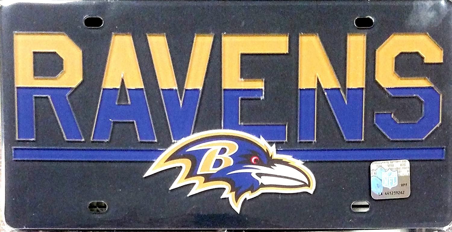 Baltimore Ravens Duo-Tone Premium Laser Cut Tag License Plate, Mirrored Acrylic Inlaid, 6x12 Inch 1