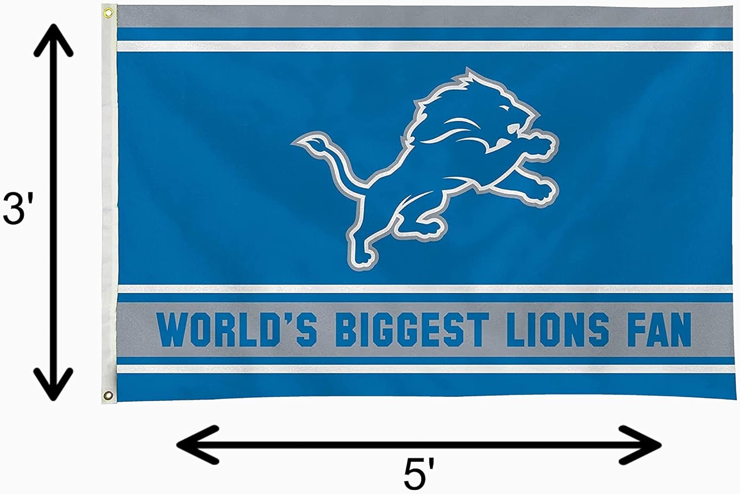 Detroit Lions 3x5 Feet Flag Banner, World's Biggest Fan, Metal Grommets, Single Sided, Indoor or Outdoor Use 7