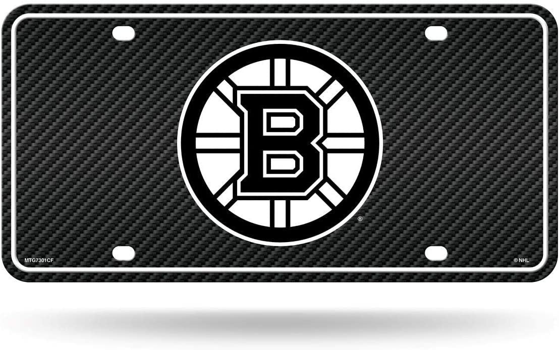 Boston Bruins Metal Auto Tag License Plate, Carbon Fiber Design, 6x12 Inch