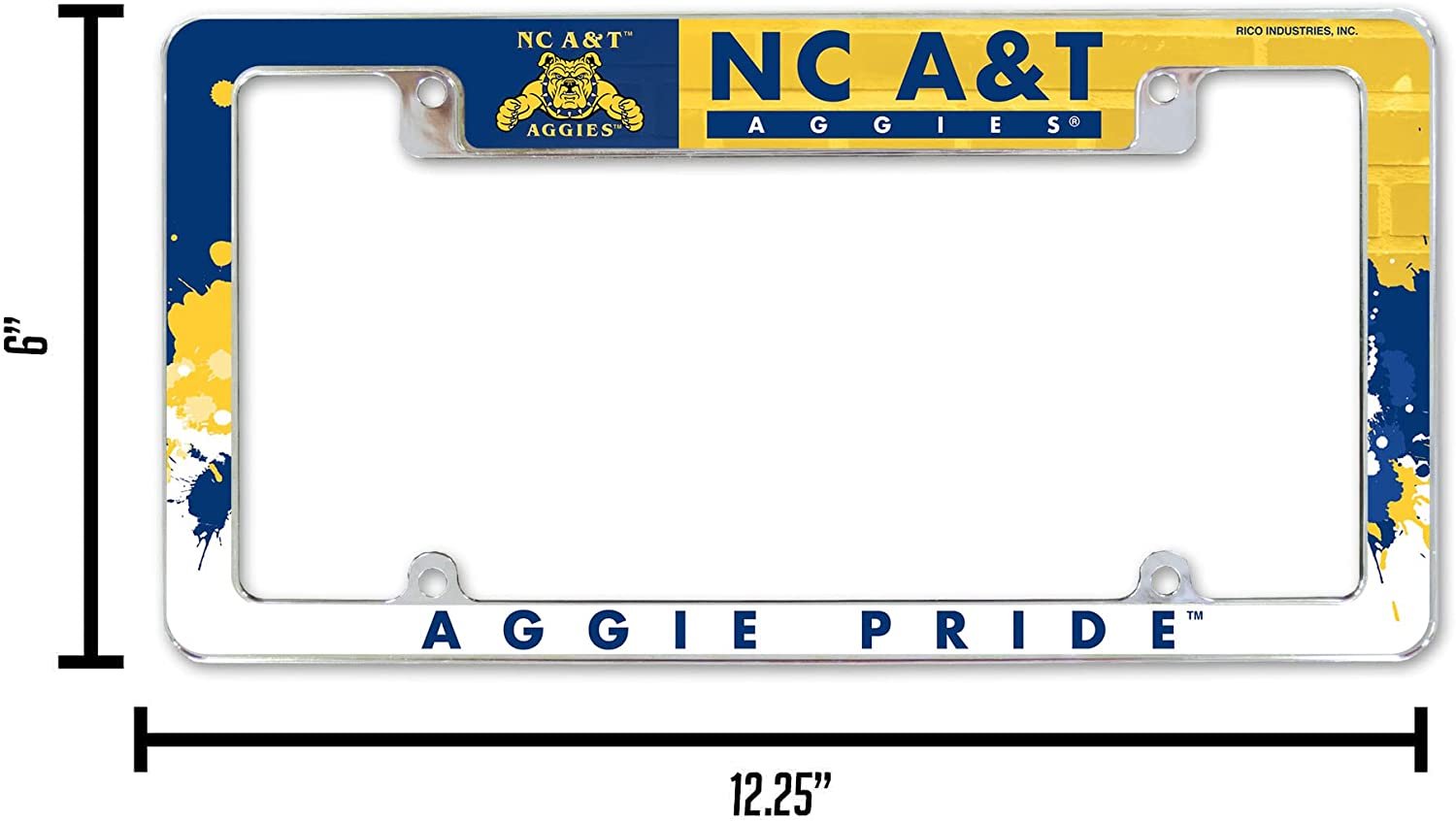North Carolina A&T University Aggies Metal License Plate Frame Chrome Tag Cover All Over Design 6x12 Inch 5