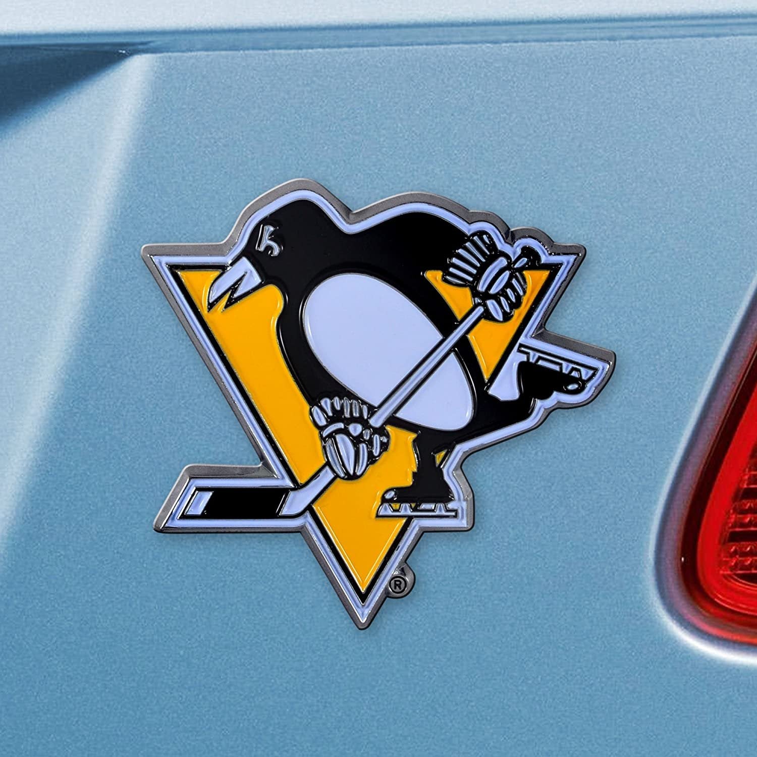 Pittsburgh Penguins Premium Solid Metal Raised Auto Emblem, Shape Cut, Adhesive Backing