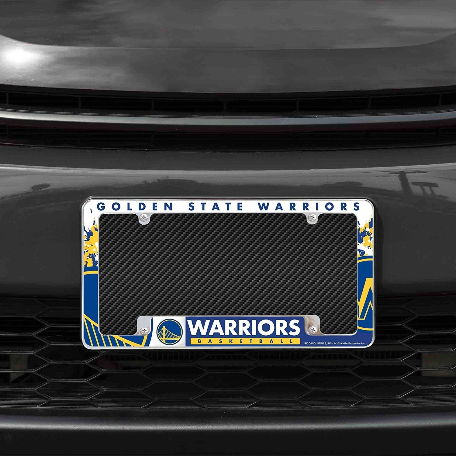 Golden State Warriors Metal License Plate Frame Chrome Tag Cover All Over Design 6x12 Inch