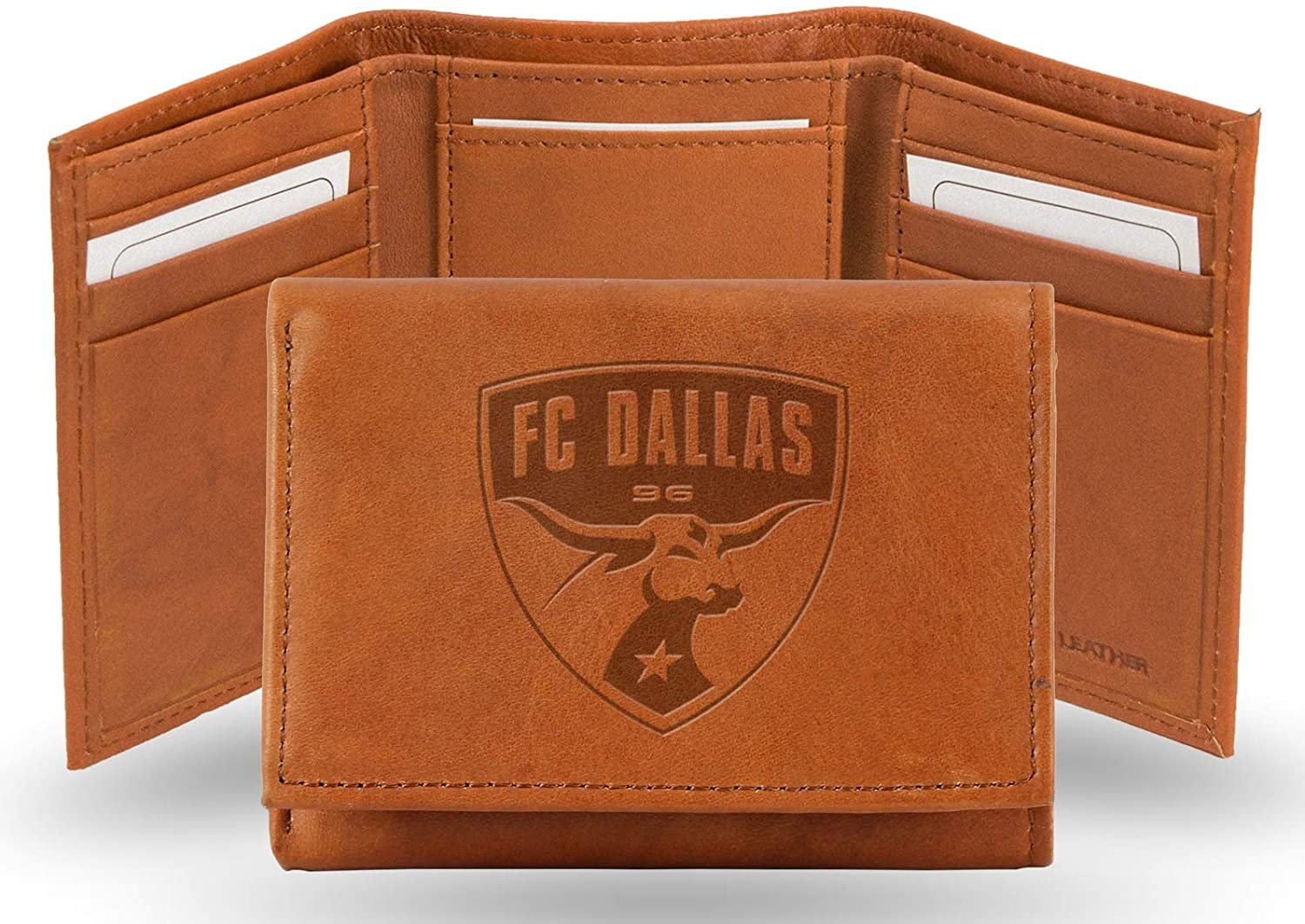 FC Dallas Premium Brown Leather Wallet, Trifold, Embossed Laser Engraved MLS Soccer 1