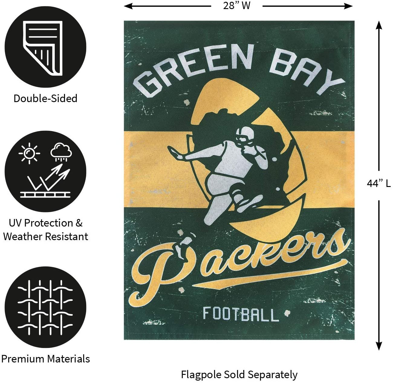 Green Bay Packers Premium Linen Banner Flag Double Sided 28x44 Inch Vintage Logo Design Outdoor 2