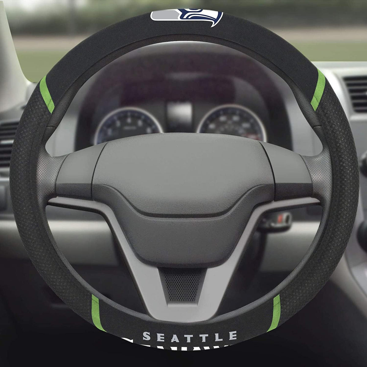 Seattle Seahawks Premium 15 Inch Black Emroidered Steering Wheel Cover 3