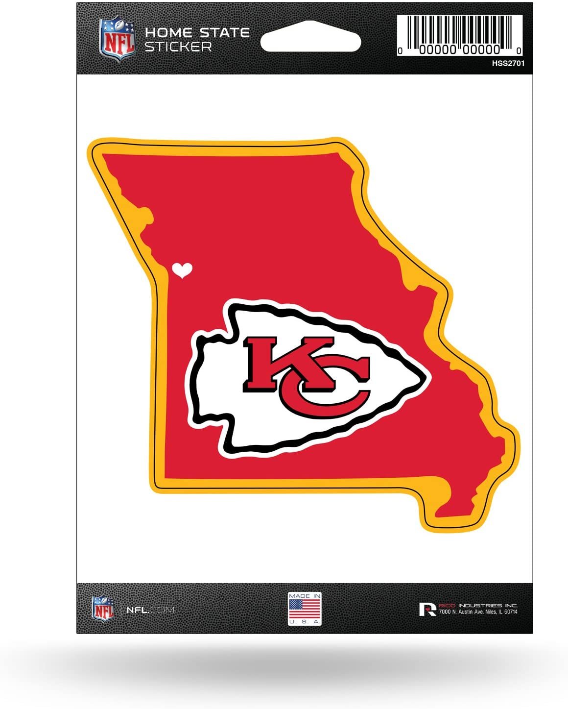 Kansas City Chiefs 5 Inch Sticker Decal, Home State Design, Flat Vinyl, Full Adhesive Backing