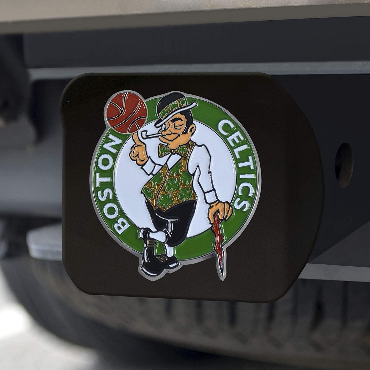 Boston Celtics Solid Metal Black Hitch Cover with Color Metal Emblem 2 Inch Square Type III