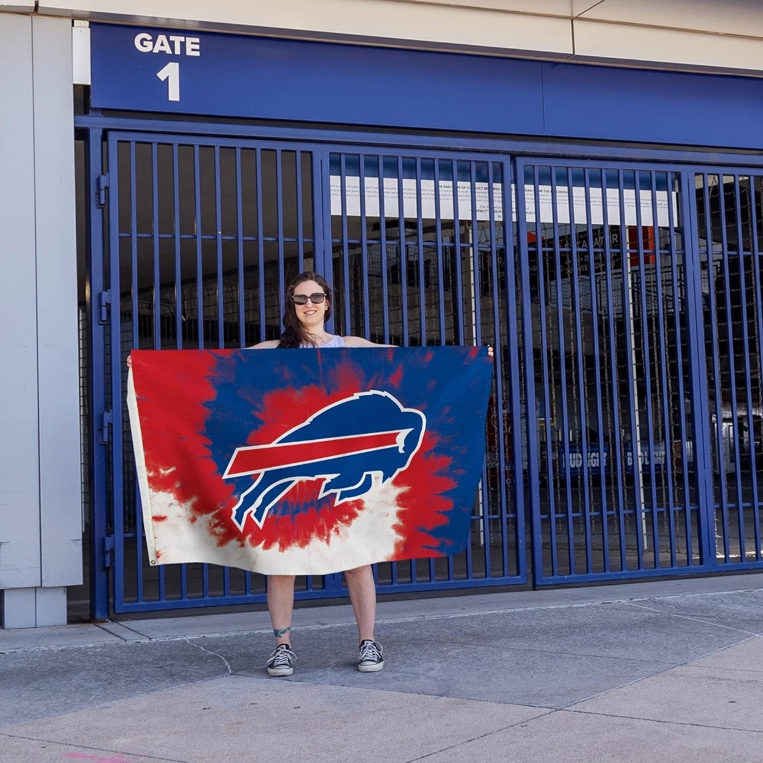 Rico Industries NFL Buffalo Bills Tie-Dye 3' x 5' Banner Flag 3' x 5' Banner Flag Single Sided - Indoor or Outdoor - Home Décor, White 5