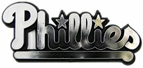 Philadelphia Phillies Auto Emblem, Silver Chrome Color, Raised Molded Shape Cut Plastic, Adhesive Tape Backing