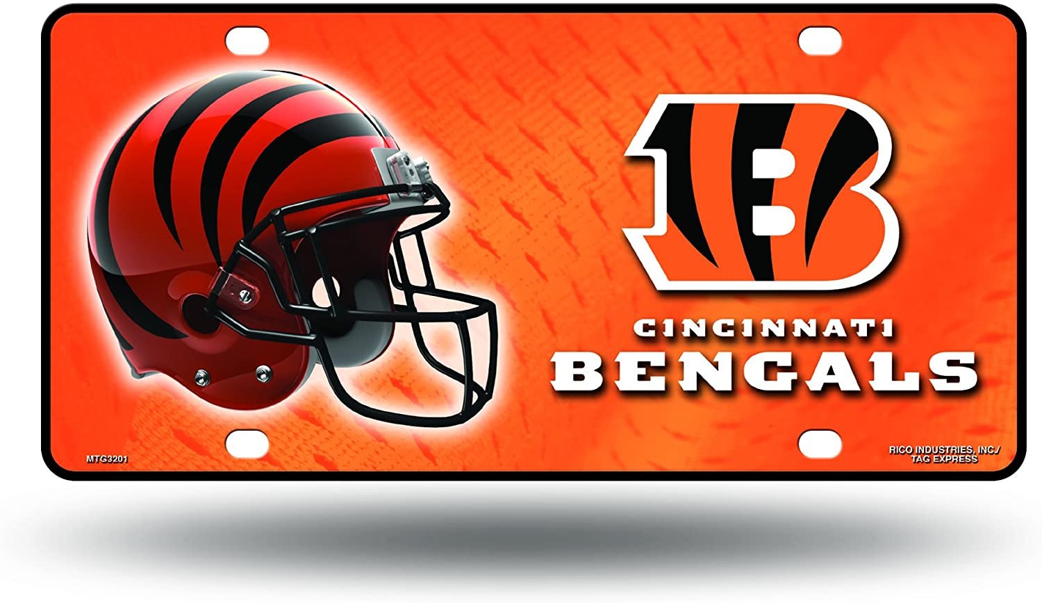 Cincinnati Bengals Metal Auto Tag License Plate, Helmet Design, 6x12 Inch 1