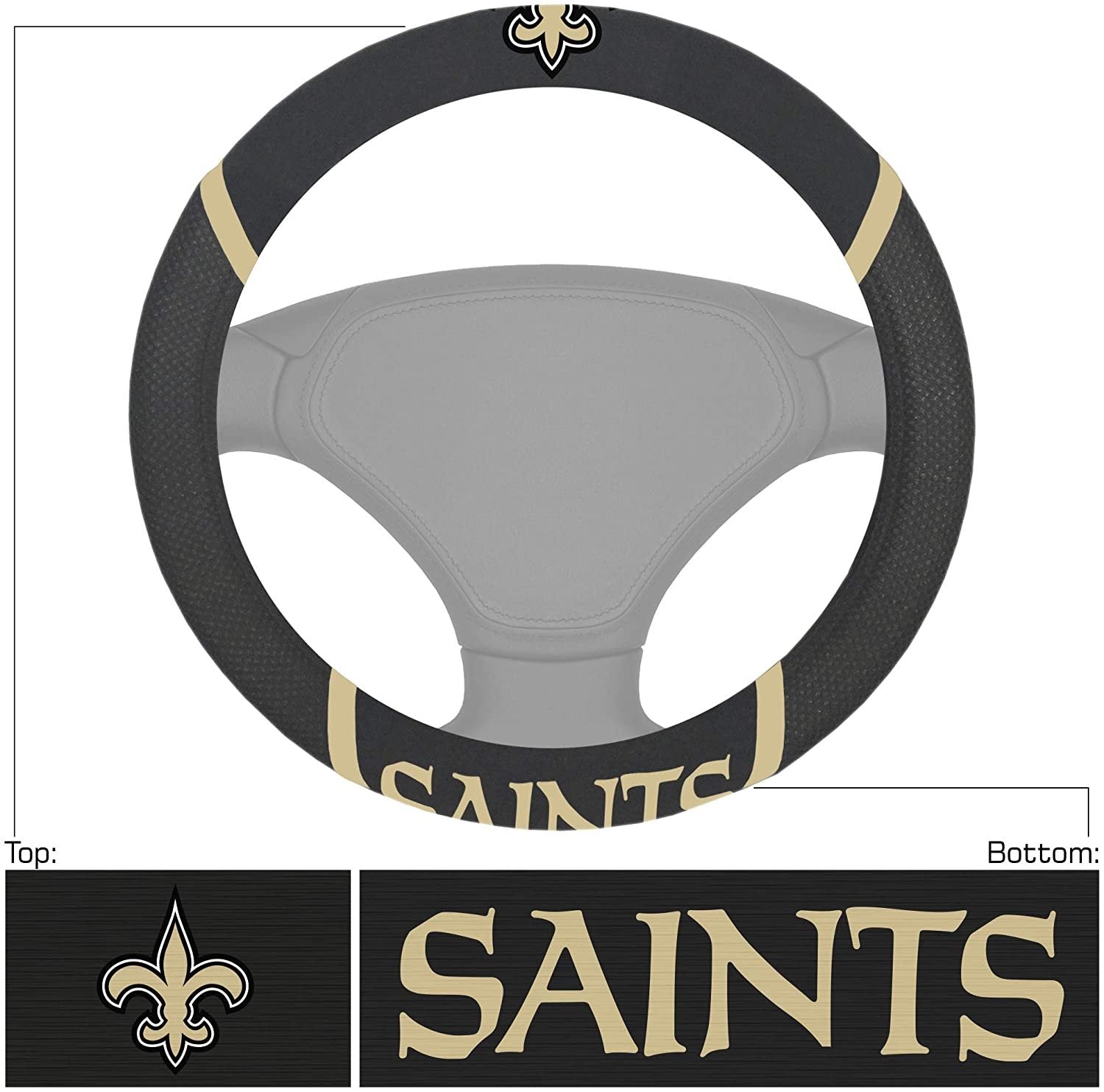 New Orleans Saints Premium 15 Inch Black Emroidered Steering Wheel Cover 2