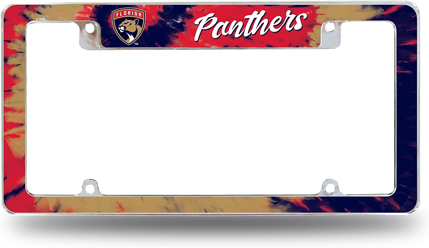 Florida Panthers Metal License Plate Frame Chrome Tag Cover Tie Dye Design 6x12 Inch