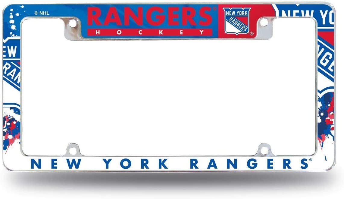 New York Rangers Metal License Plate Frame Tag Cover All Over Design Heavy Gauge