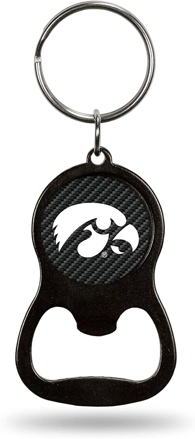 University of Iowa Hawkeyes Premium Solid Metal Keychain Bottle Opener, Carbon Fiber Design