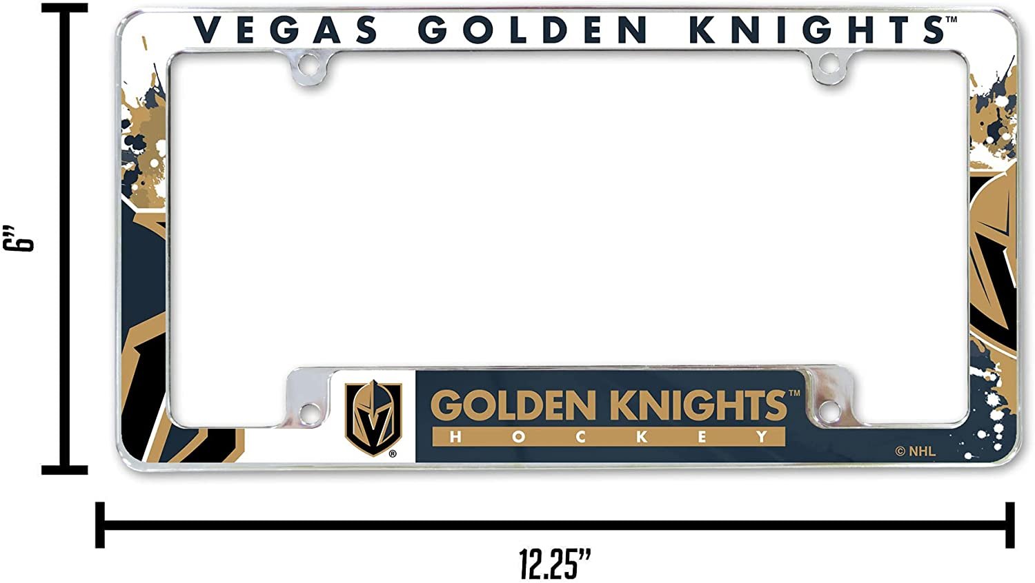 Rico Industries NHL Vegas Golden Knights Primary 12" x 6" Chrome All Over Automotive License Plate Frame for Car/Truck/SUV