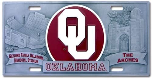 University of Oklahoma Sooners Zinc Metal License Plate Tag Raised 3D Details, Heavy Gauge, 6x12 Inch 1