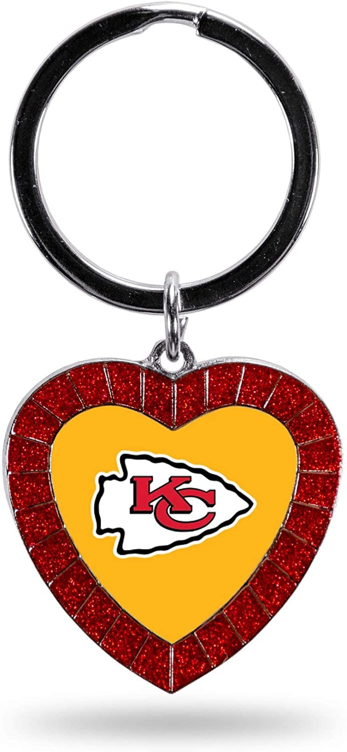 Kansas City Chiefs Dallas Cowboys Metal Keychain, Team Color Rhinestone Accent, Heart Shaped, 3 Inch, Officially Licensed 1