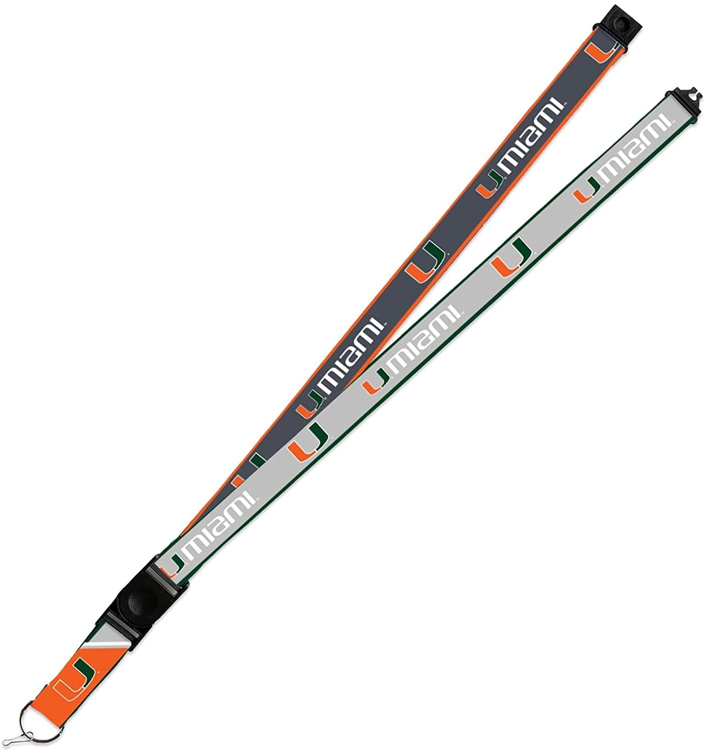 Miami Hurricanes Lanyard Keychain GRAY 2-sided Breakaway Clip University of 1