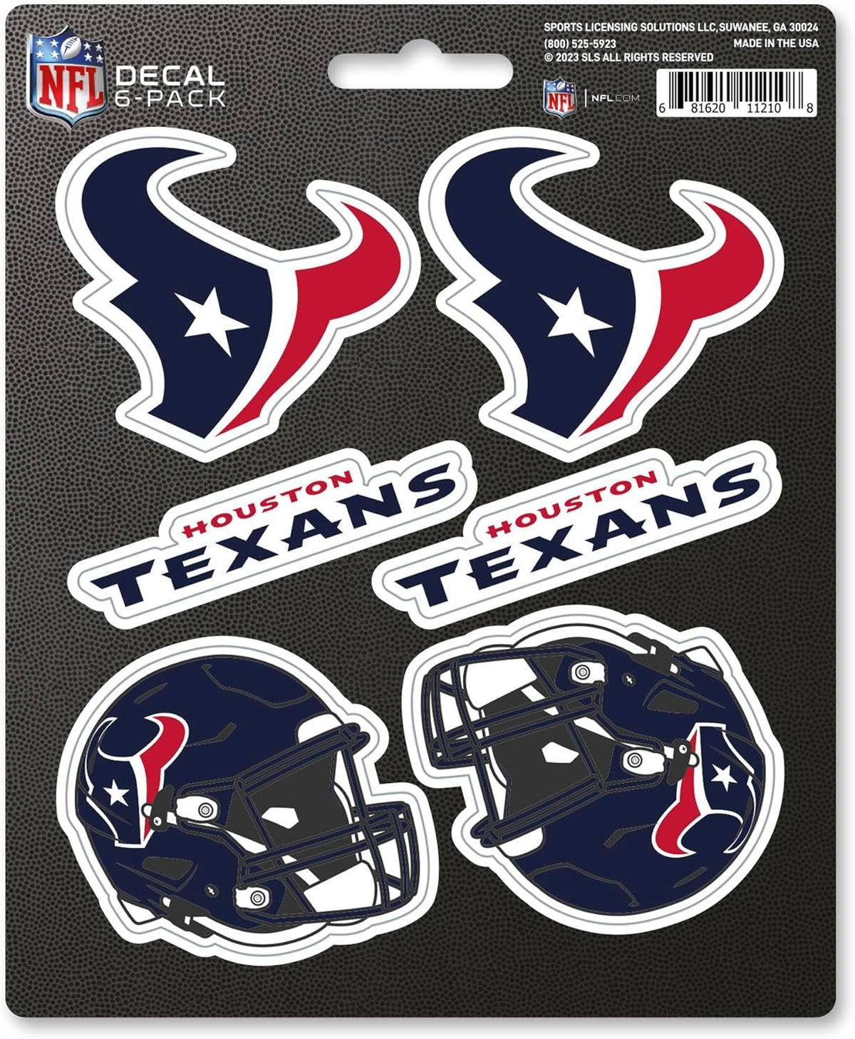 Houston Texans 6-Piece Decal Sticker Set, 5x6 Inch Sheet, Gift for football fans for any hard surfaces around home, automotive, personal items