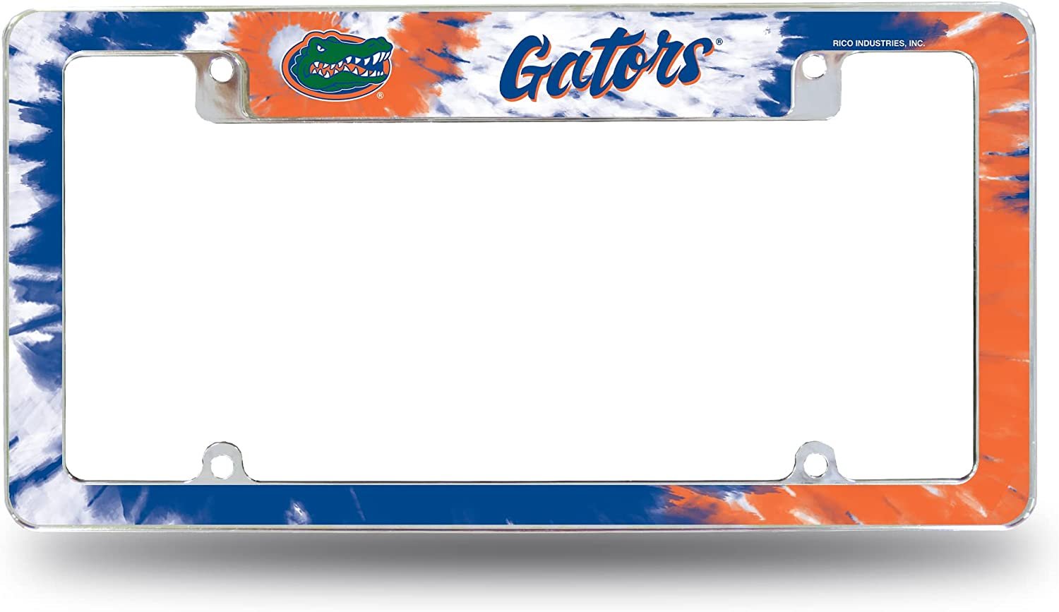 University of Florida Gators Metal License Plate Frame Chrome Tag Cover 12x6 Inch Tie Dye Design 1