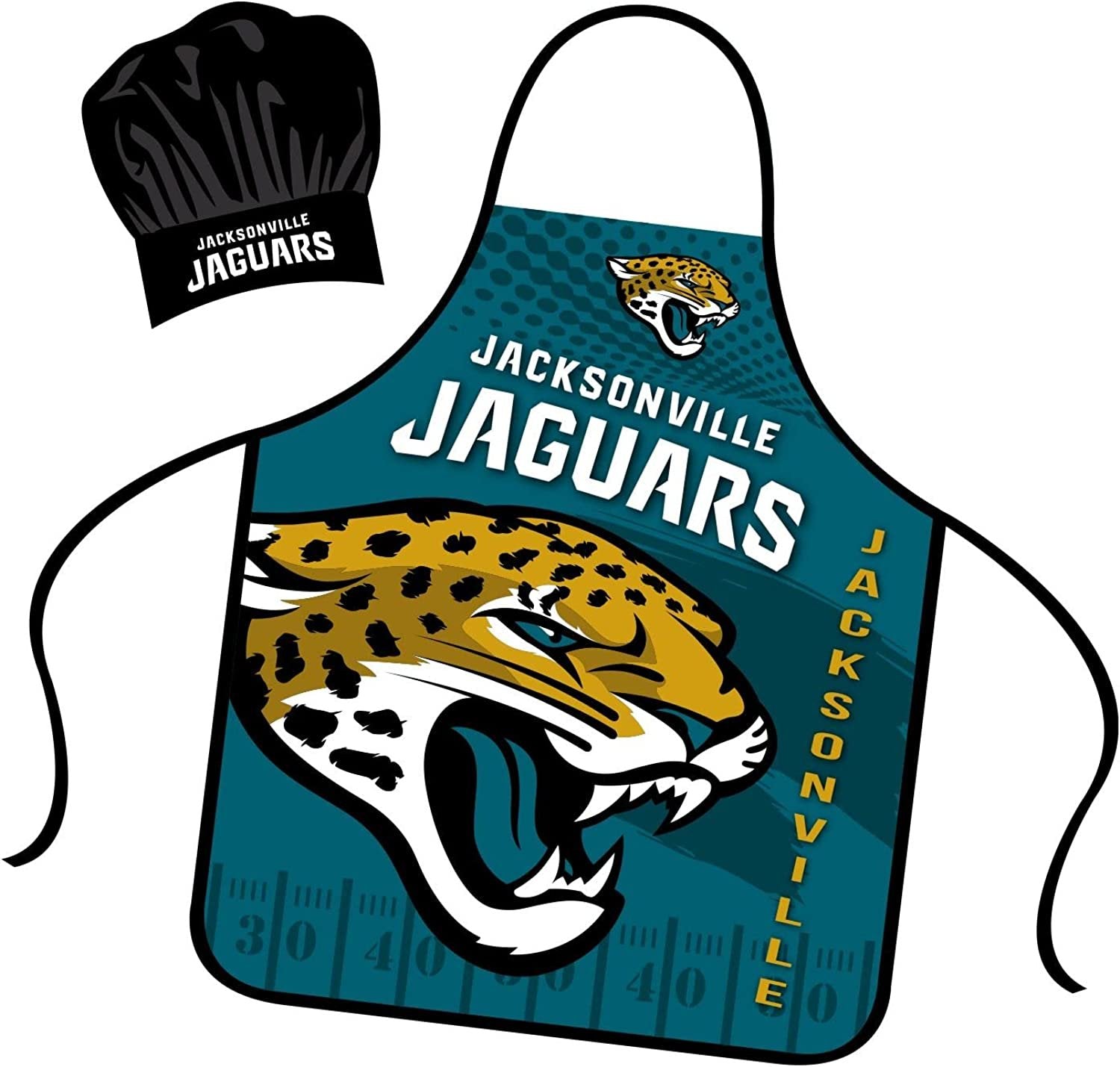 Jacksonville Jaguars Apron Chef Hat Set Full Color Universal Size Tie Back Grilling Tailgate BBQ Cooking Host 1