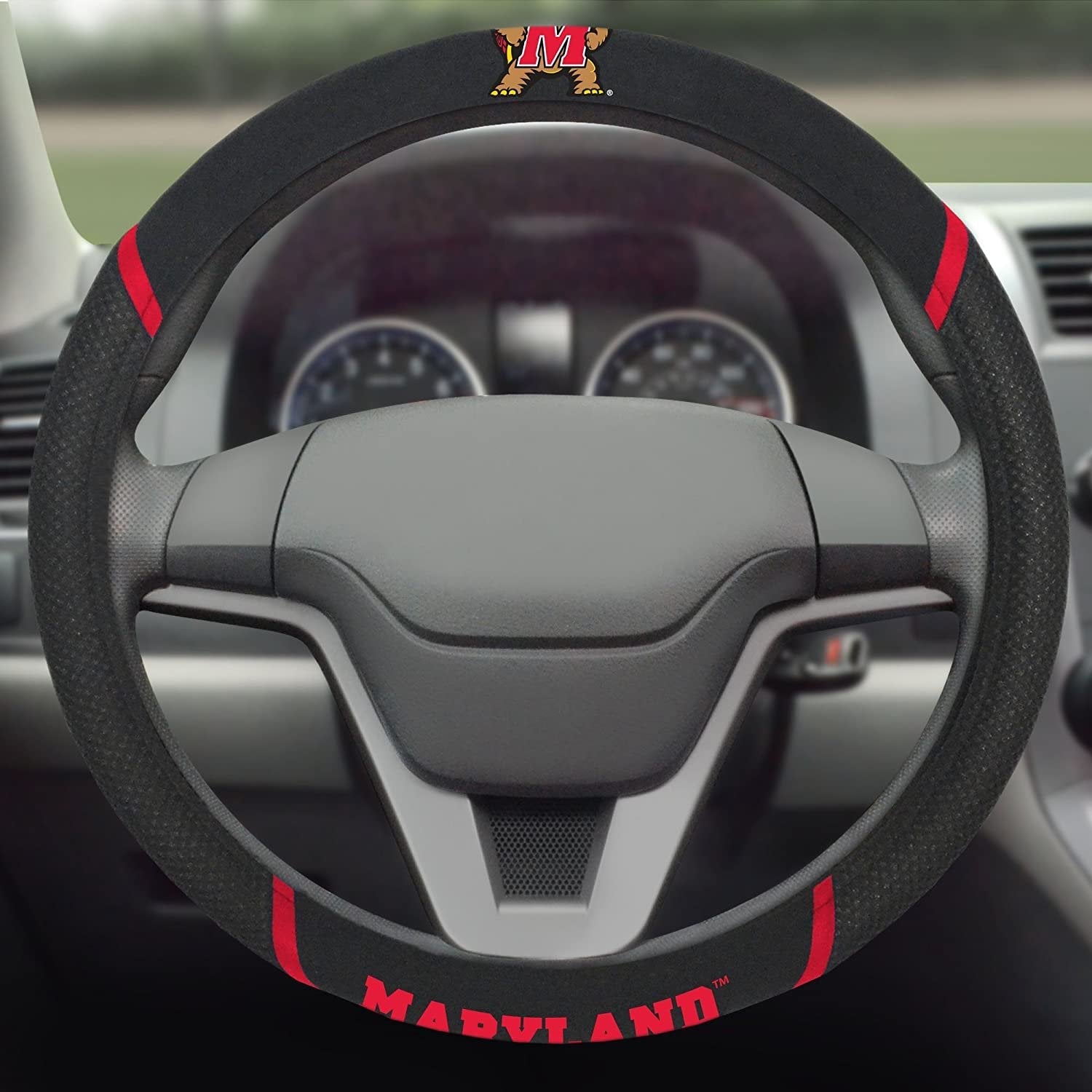 Maryland Terrapins Steering Wheel Cover Premium Embroidered Black 15 Inch University of 3