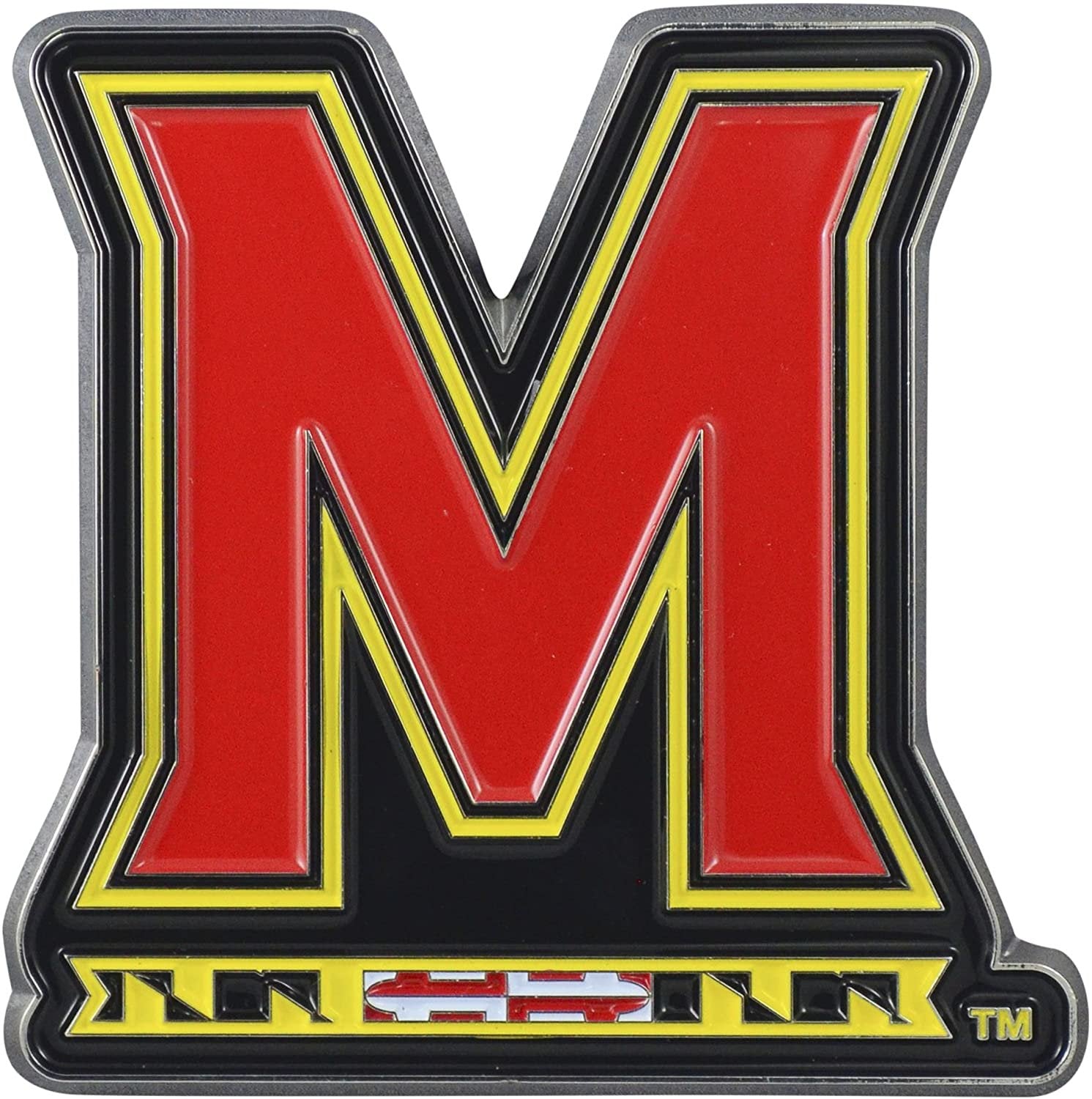 University of Maryland Terrapins Premium Solid Metal Raised Auto Emblem, Team Color, Shape Cut, Adhesive Backing 1