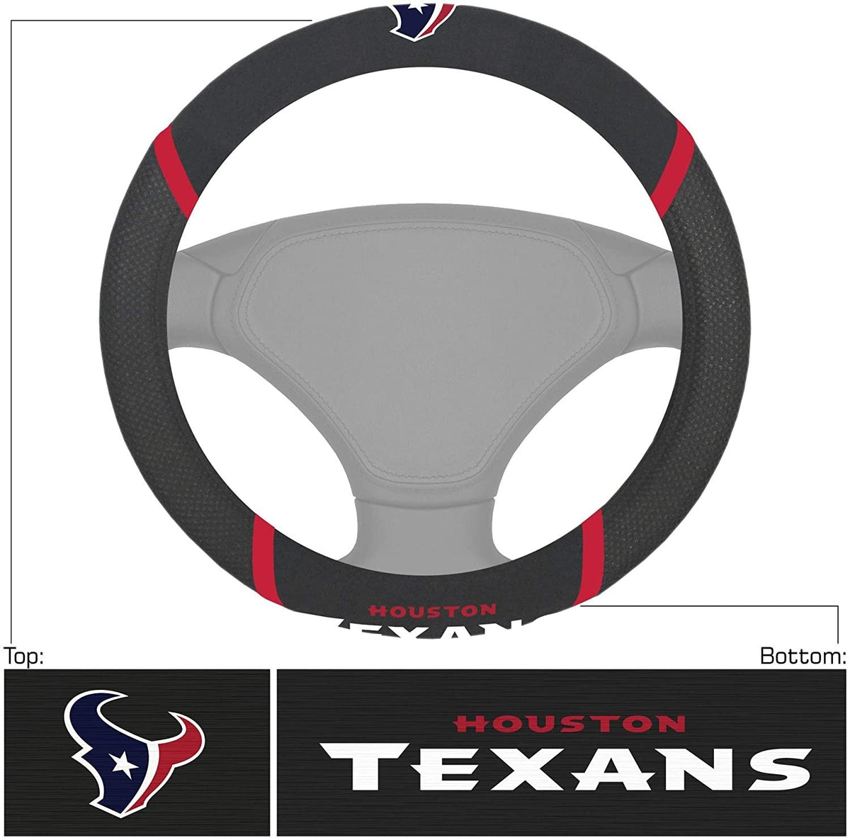 Houston Texans Premium 15 Inch Black Emroidered Steering Wheel Cover 2