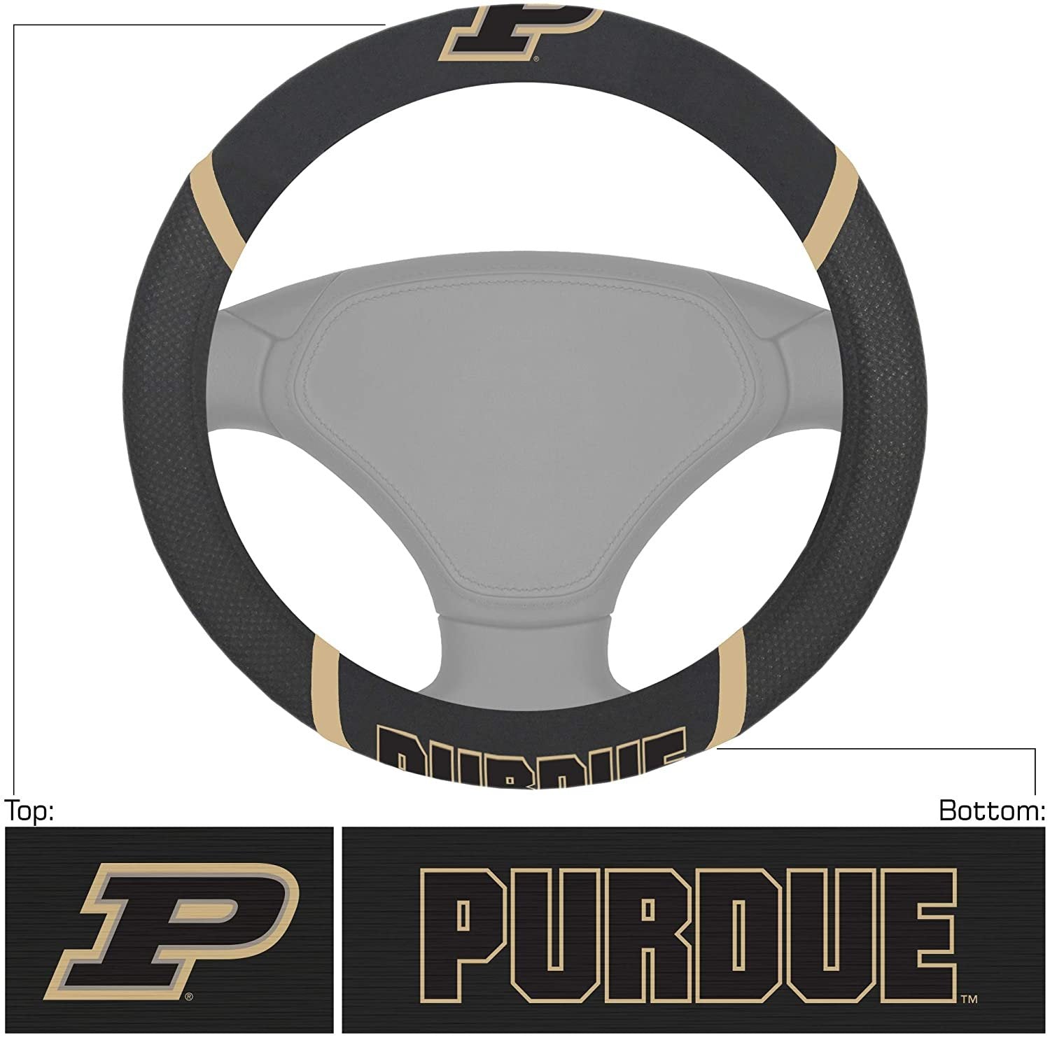Purdue Boilermakers Steering Wheel Cover Premium Embroidered Black 15 Inch University 2