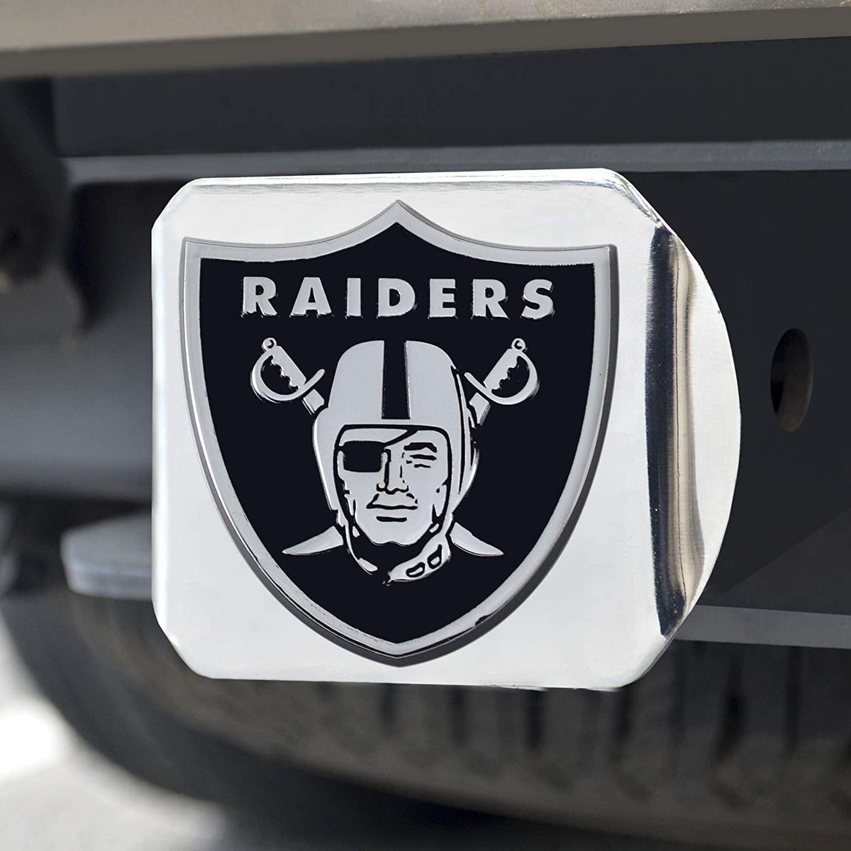 Las Vegas Raiders Hitch Cover Solid Metal with Raised Chrome Metal Emblem 2" Square Type III