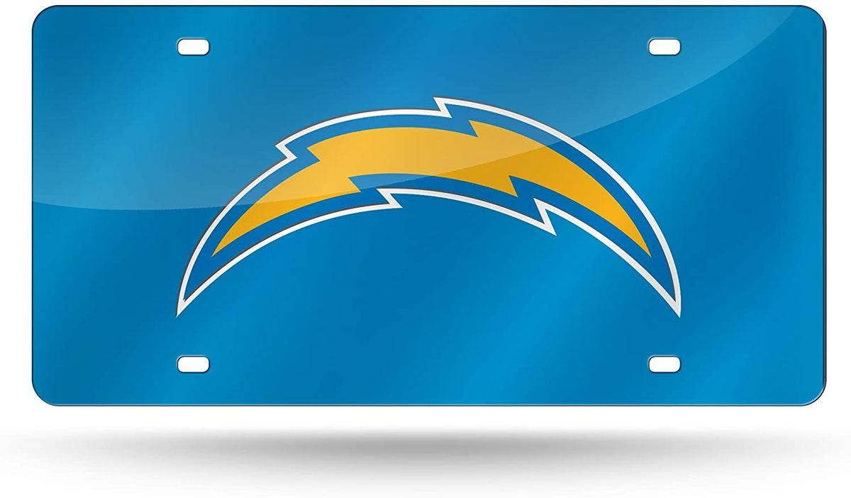 Los Angeles Chargers Premium Laser Cut Tag License Plate, Blue, Mirrored Inlaid Acrylic, 12x6 Inch 1
