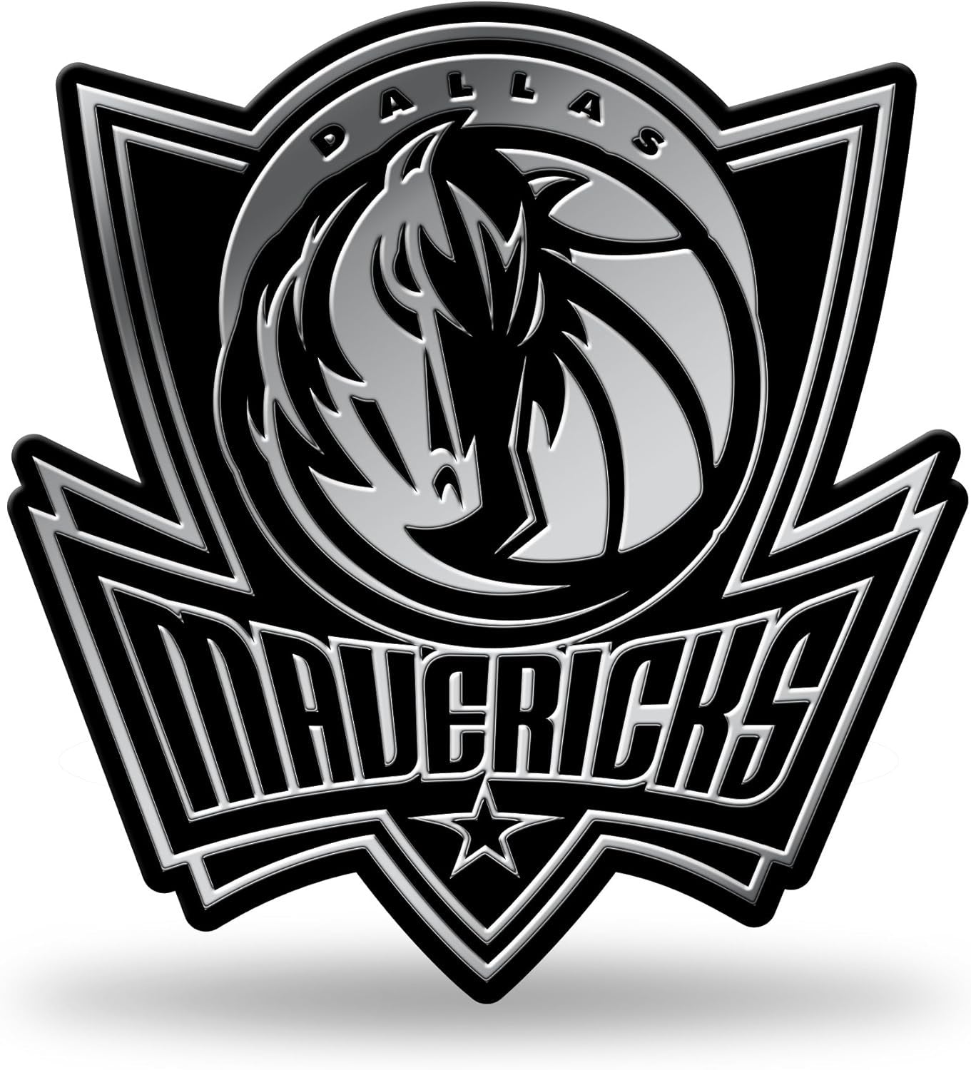 Dallas Mavericks Silver Chrome Color Auto Emblem, Raised Molded Plastic, 3.5 Inch, Adhesive Tape Backing 1