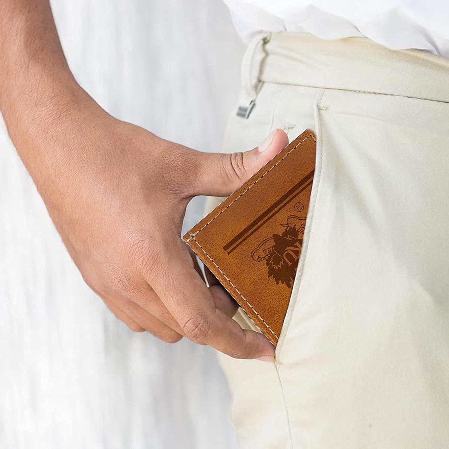 NCAA University of Kansas Jayhawks Men’s Front ID Pocket Brown Wallet- Premium 8 Pocket Laser-Engraved Team Logo on Vegan Leather- Minimalist Design, Credit Card Holder- Ideal for Travel or Men’s Gift 3