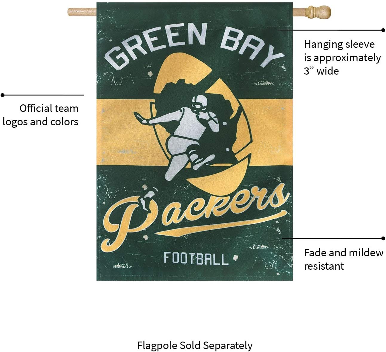 Green Bay Packers Premium Linen Banner Flag Double Sided 28x44 Inch Vintage Logo Design Outdoor 3