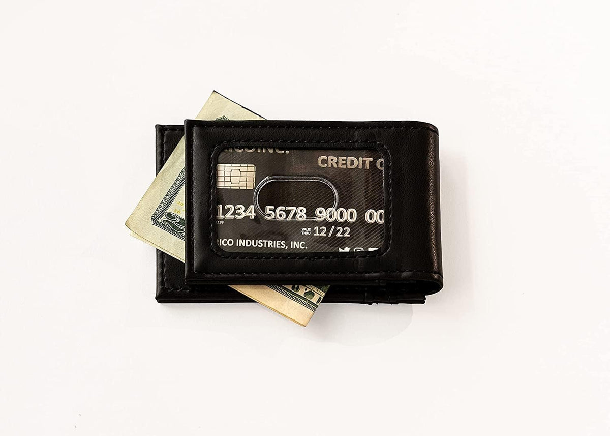University of Michigan Wolverines Premium Black Leather Wallet, Front Pocket Magnetic Money Clip, Laser Engraved, Vegan 5
