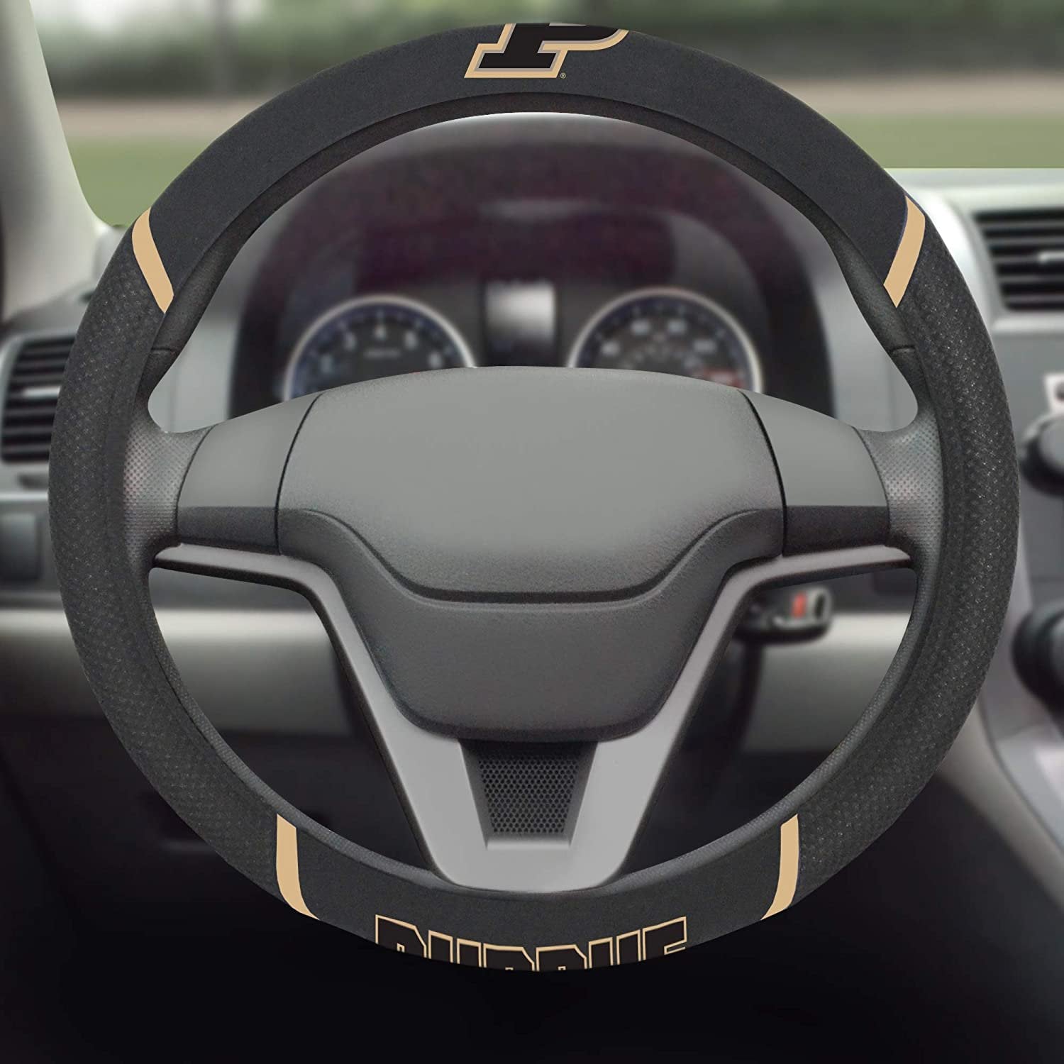 Purdue Boilermakers Steering Wheel Cover Premium Embroidered Black 15 Inch University 3