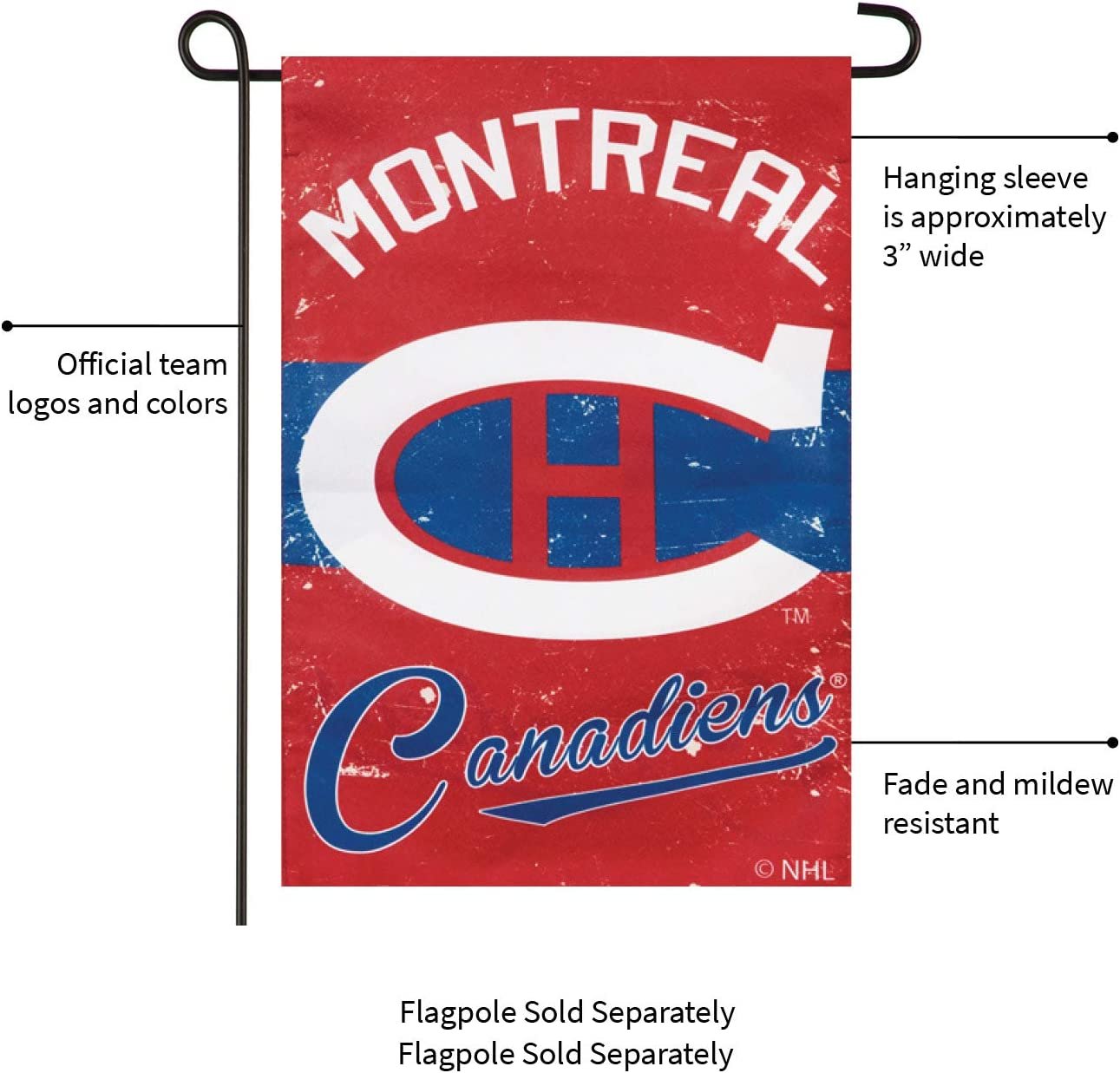 Montreal Canadiens Premium Garden Flag Linen Banner Double Sided 12.5x18 Inch Vintage Logo Design Outdoor 3