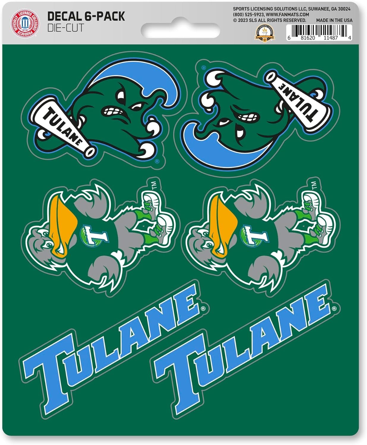 Tulane University Green Wave 6-Piece Decal Sticker Set, 5x6 Inch Sheet, Gift for football fans for any hard surfaces around home, automotive, personal items 1