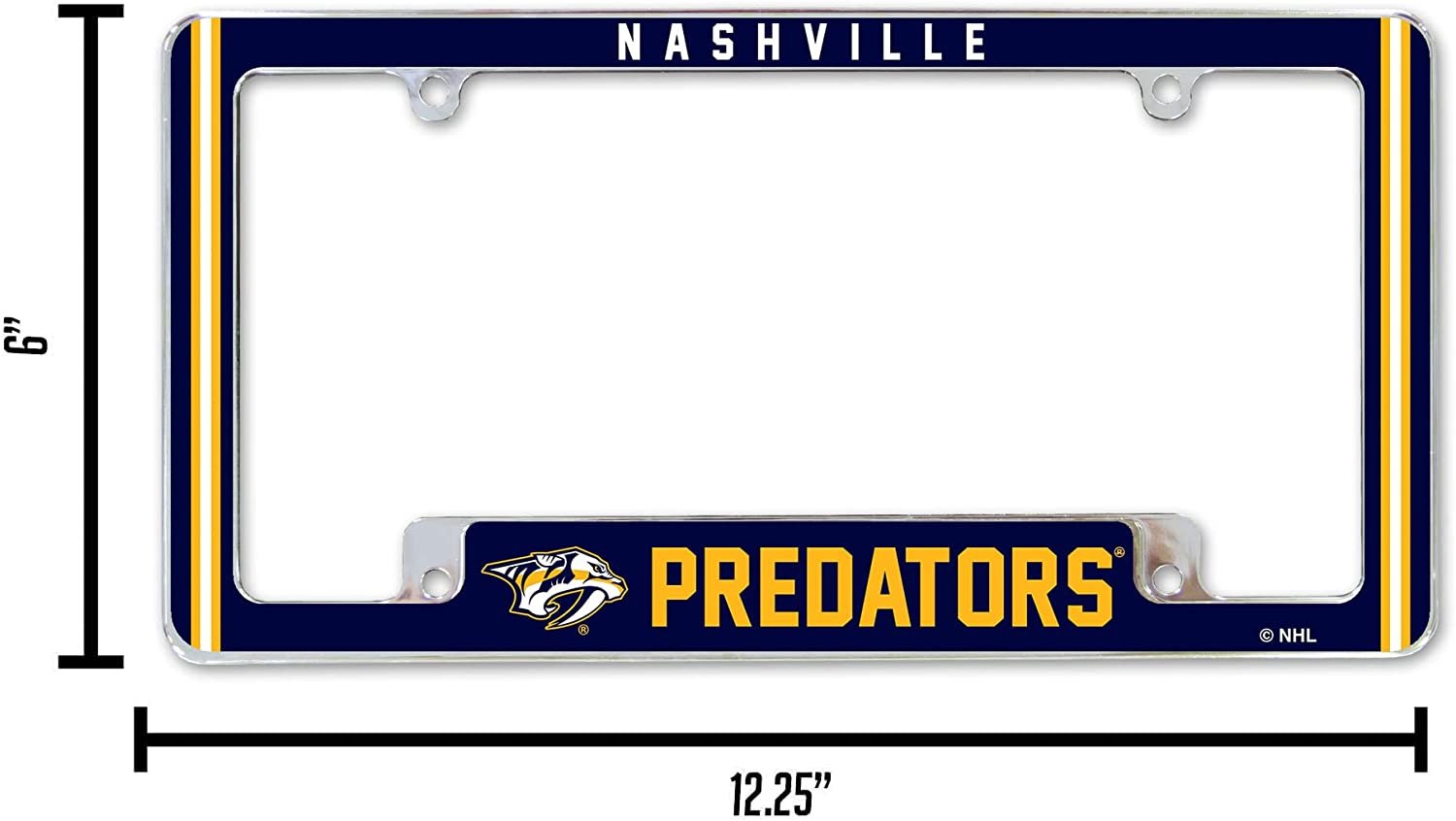 Nashville Predators Metal License Plate Frame Chrome Tag Cover Alternate Design 6x12 Inch 5