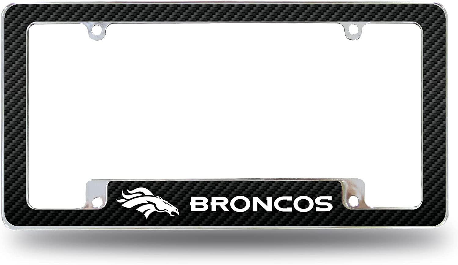 Denver Broncos Metal License Plate Frame Chrome Tag Cover Carbon Fiber Design 6x12 Inch 1