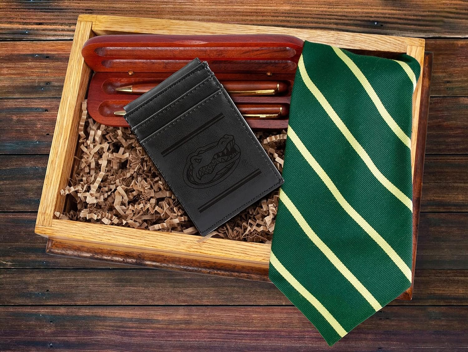 University of Florida Gators Premium Black Leather Wallet, Front Pocket Magnetic Money Clip, Laser Engraved, Vegan 4