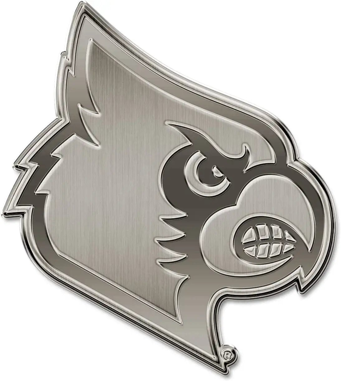 University of Louisville Cardinals Premium Solid Metal Raised Auto Emblem, Antique Nickel Finish, Shape Cut, Adhesive Backing 1