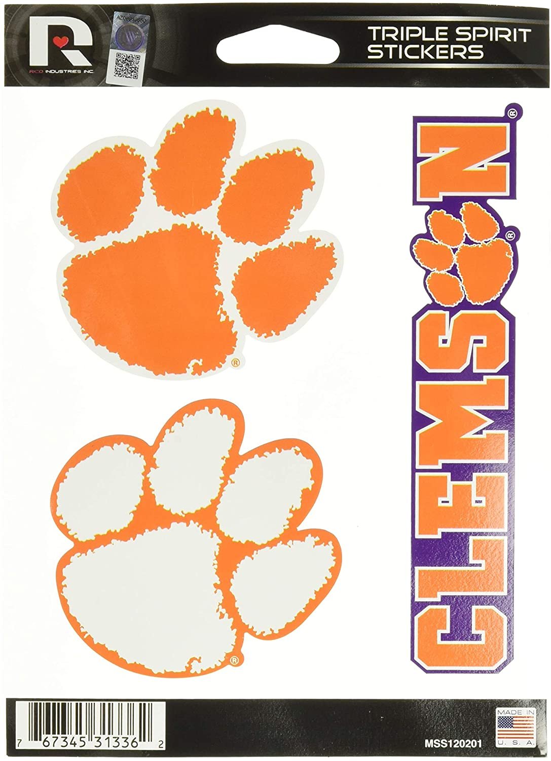 Clemson Tigers Die Cut 3-Piece Triple Spirit Sticker Sheet 1