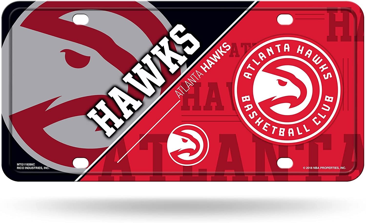 Atlanta Hawks Metal Auto Tag License Plate, Split Design, 6x12 Inch 1